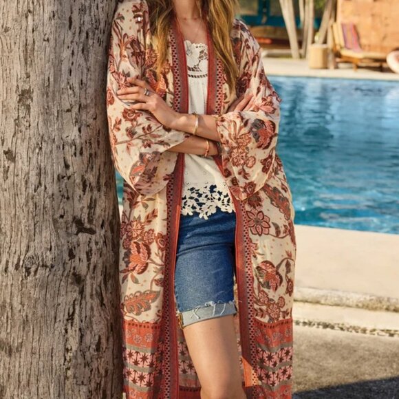 Marsala Kimono Viscose Coral Color - Picture 2 of 3